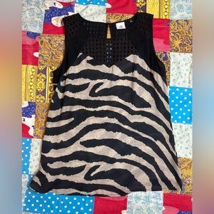 Cabi small zebra print top with multiple patterns.